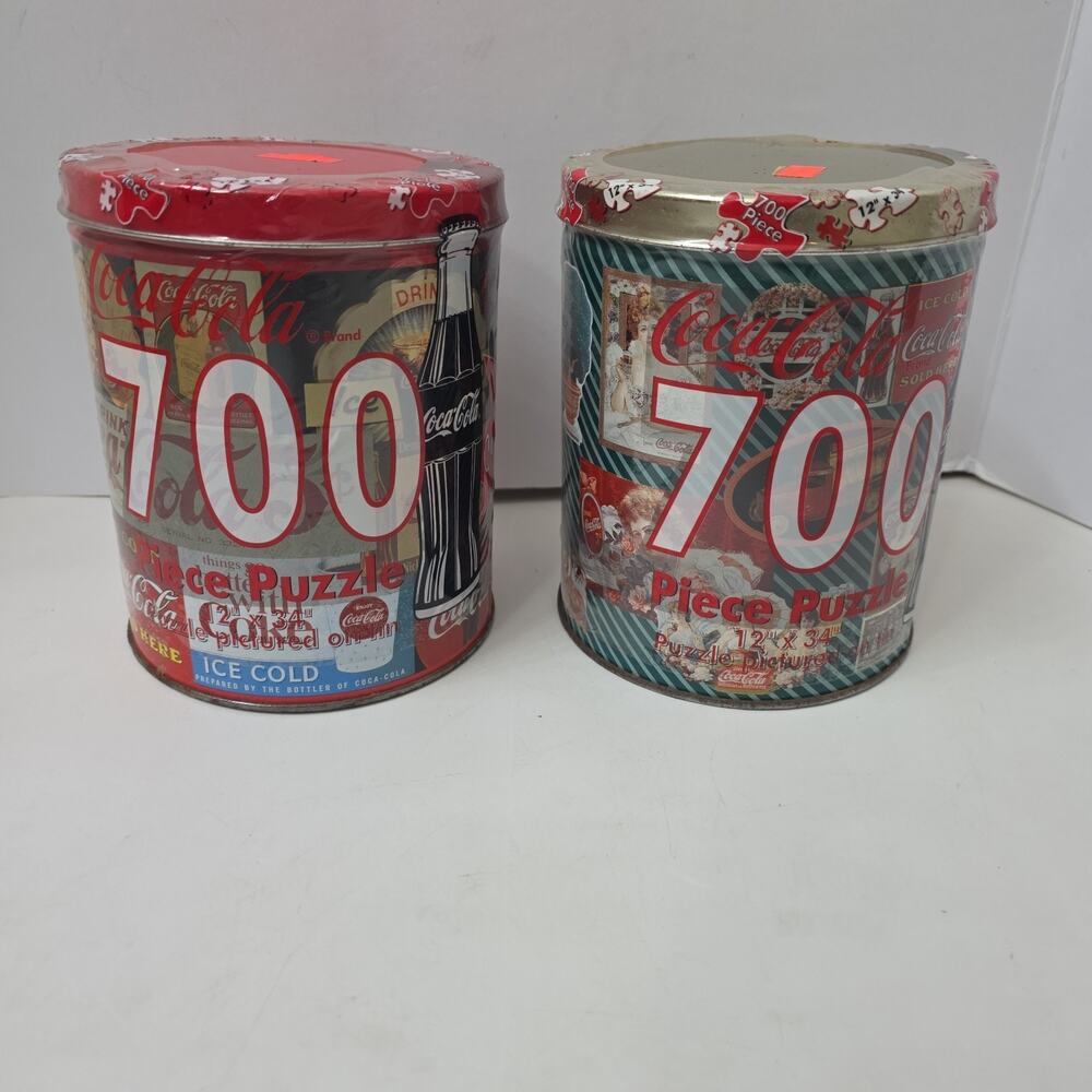 Lot Of 2 Coca Cola 700 Pc Jigsaw Puzzle In Tin Vintage New Unopened Bag Adverts